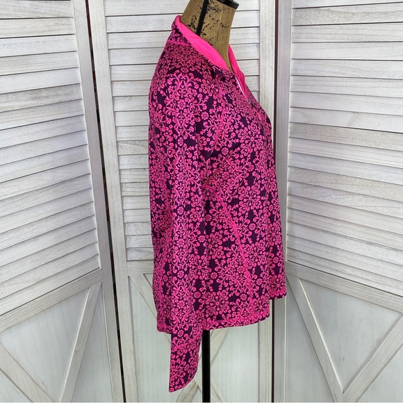 Ideology Floral Damask Print Quarter Zip Athletic Top Purple Pink Medium - Picture 3 of 14